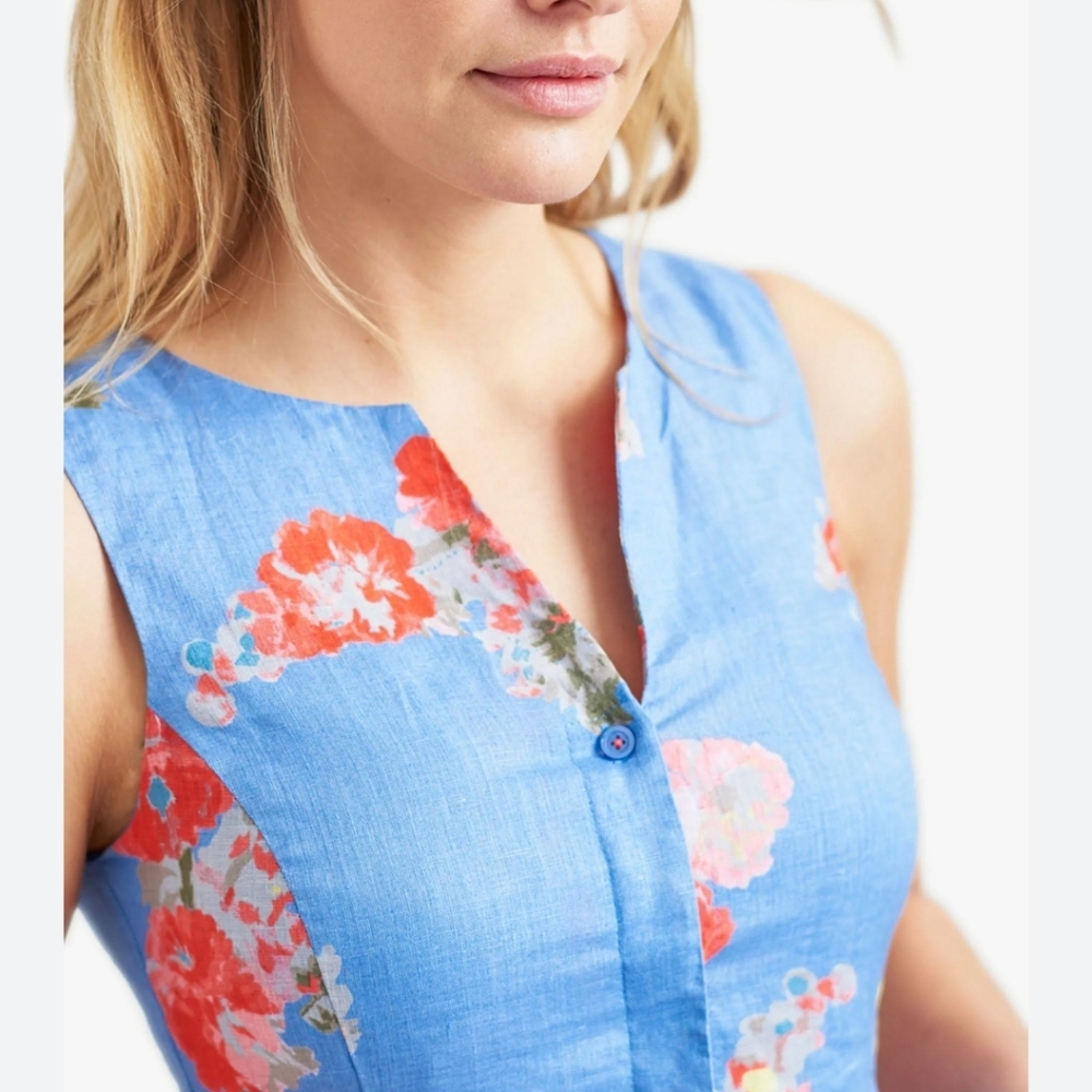 Joules Dresses Joules Lisia flax Linen Blue Floral Dress sz 12 - Picture 3 of 10